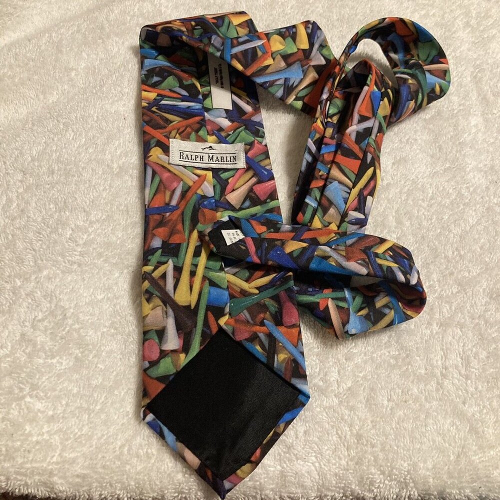 Ralph Marlin Men's Polyester Necktie Multicolor Golf Tees 1994 Made USA . - Picture 5 of 5